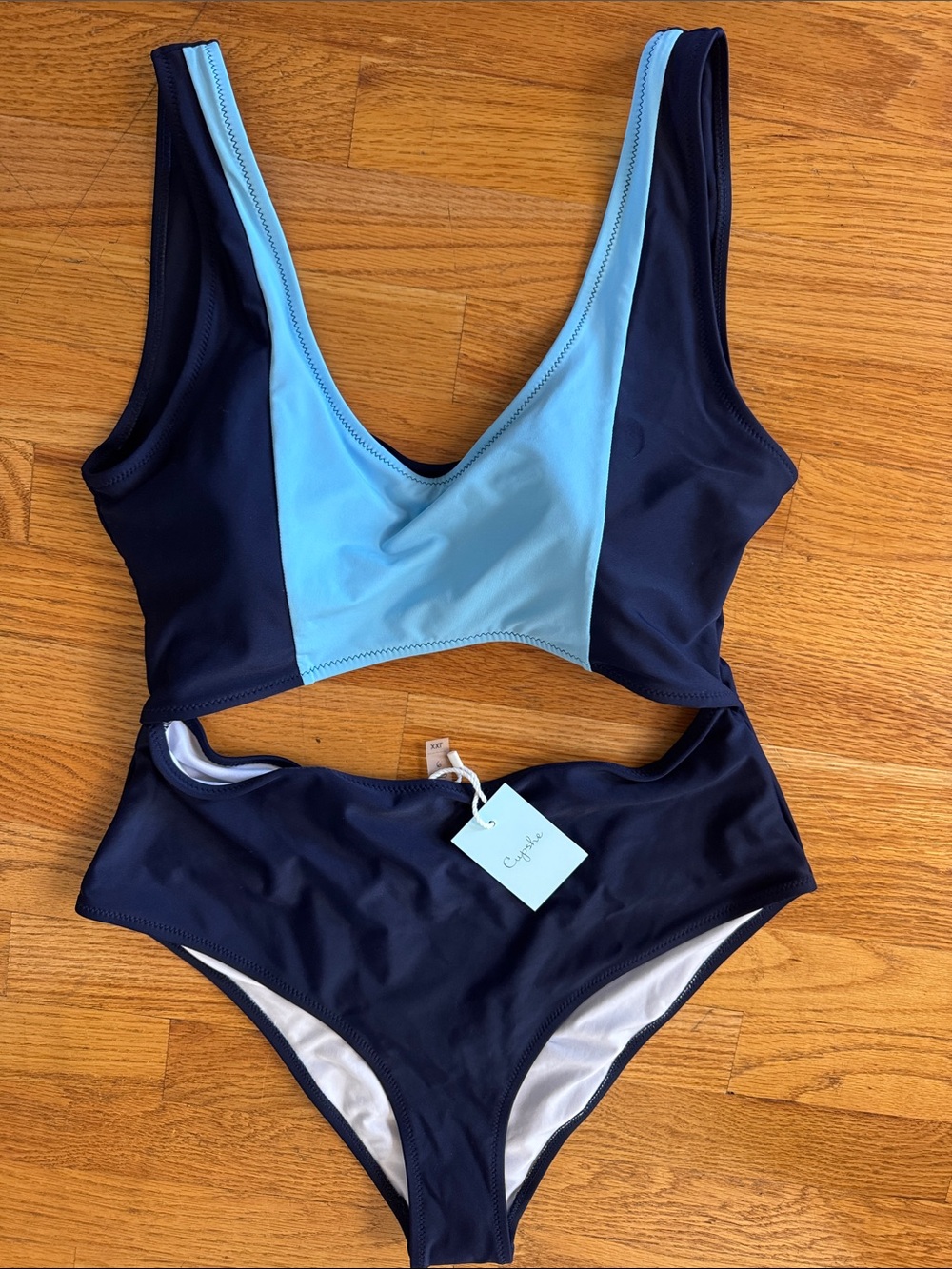 Cupshe Navy and Light Blue Colorblock One-Piece Swimsuit